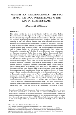 Administrative Litigation at the Ftc: Effective Tool for Developing the Law Or Rubber Stamp?