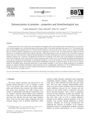 Selenocysteine in Proteins—Properties and Biotechnological Use