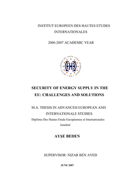 Security of Energy Supply in the Eu: Challenges and Solutions