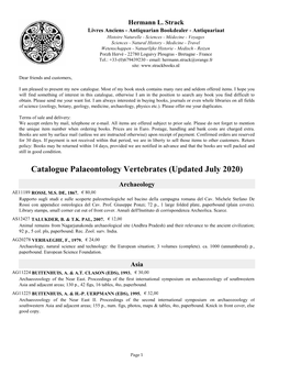 Catalogue Palaeontology Vertebrates (Updated July 2020)