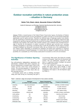 Outdoor Recreation Activities in Nature Protection Areas – Situation in Germany