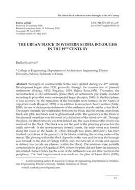The Urban Block in Western Serbia Boroughs in the 19Th Century