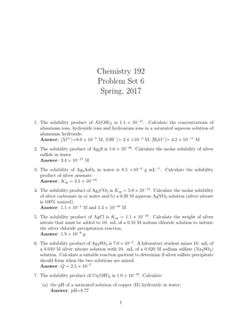 Chemistry 192 Problem Set 6 Spring, 2017