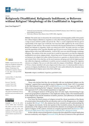 Religiously Disaffiliated, Religiously Indifferent, Or Believers Without Religion? Morphology of the Unaffiliated in Argentina