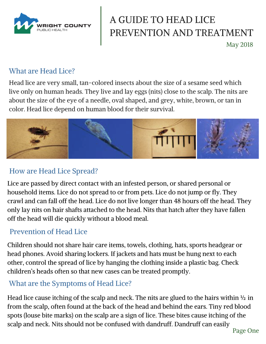 A GUIDE to HEAD LICE PREVENTION and TREATMENT May 2018