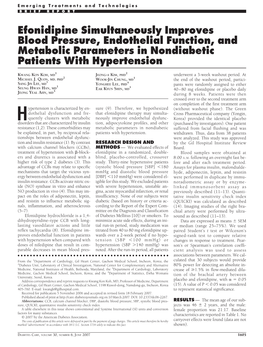 Efonidipine Simultaneously Improves Blood Pressure, Endothelial Function, and Metabolic Parameters in Nondiabetic Patients with Hypertension