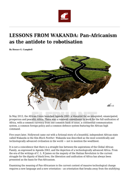 LESSONS from WAKANDA: Pan-Africanism As the Antidote to Robotisation,THE BLACK PANTHER PHENOMENON: Bridging the Rift Between