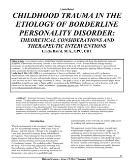 Childhood Trauma in the Etiology of Borderline