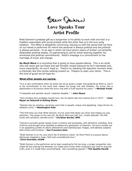 Love Speaks Tour Artist Profile