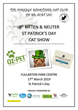 FSCC Kitten & Neuter Show – 17 March 2019