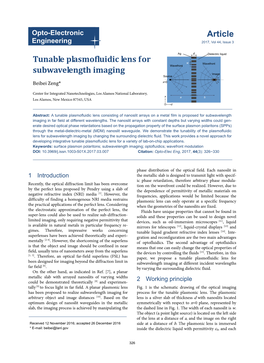 Article Tunable Plasmofluidic Lens for Subwavelength Imaging