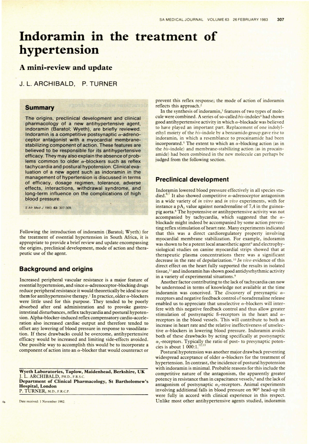 Indoramin in the Treatment of Hypertension