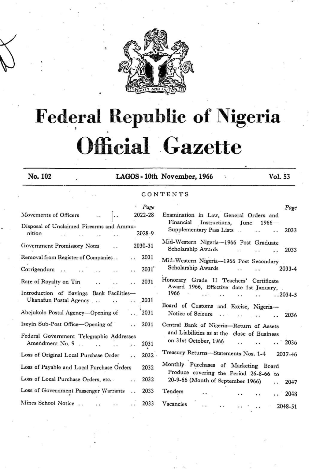 Federal Republic of Nigeria Gazette