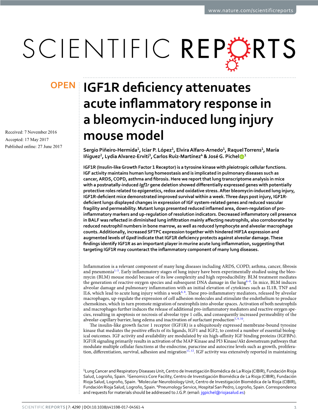 IGF1R Deficiency Attenuates Acute Inflammatory Response in A