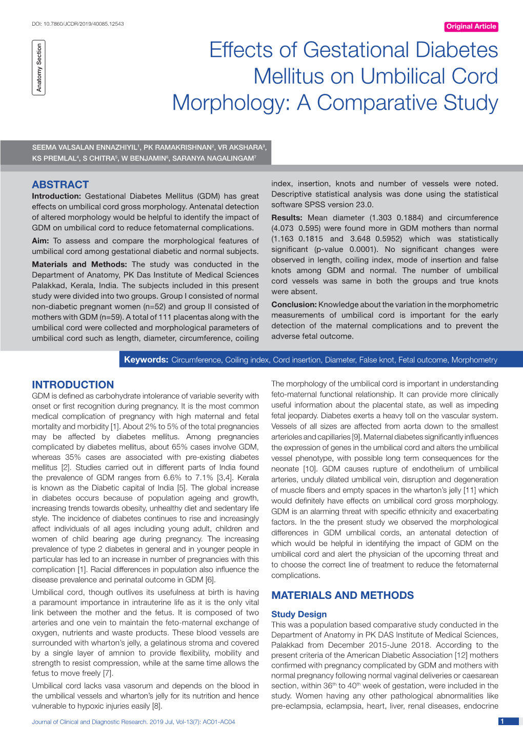 Effects of Gestational Diabetes Mellitus on Umbilical Cord Morphology