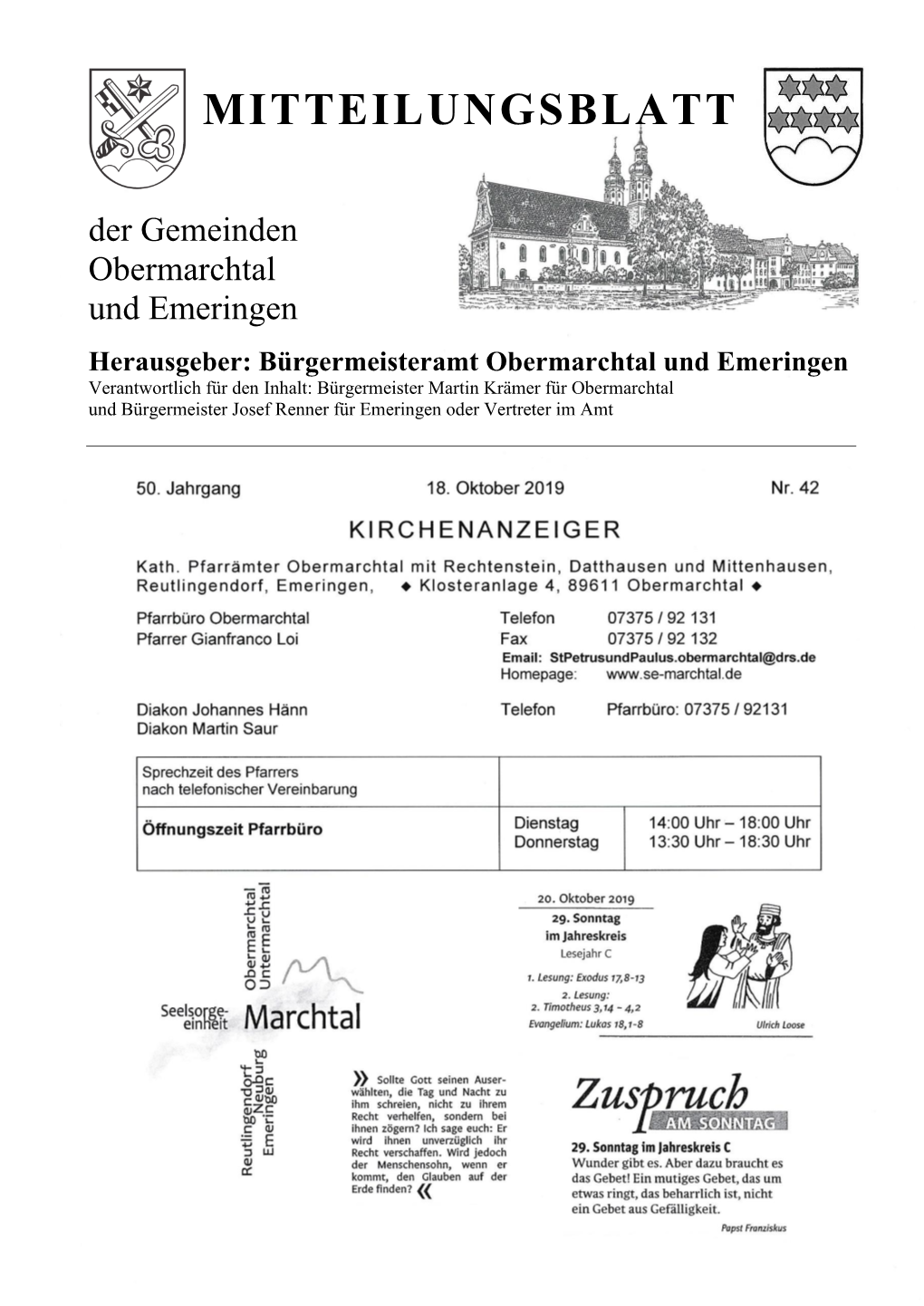 MITTEILUNGSBLATT Der Gemeinden Obermarchtal Und Emeringen