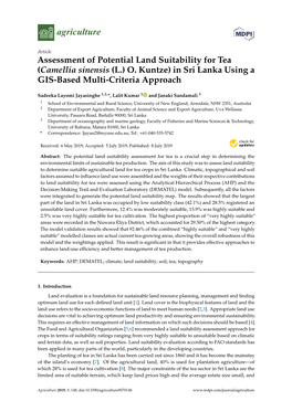 Assessment of Potential Land Suitability for Tea (Camellia Sinensis (L.) O