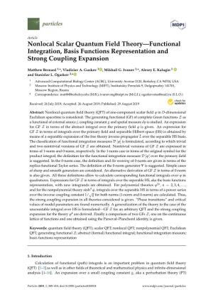 Nonlocal Scalar Quantum Field Theory—Functional Integration, Basis Functions Representation and Strong Coupling Expansion