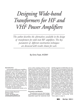 Designing Wide-Band Transformers for HF and VHF Power Amplifiers