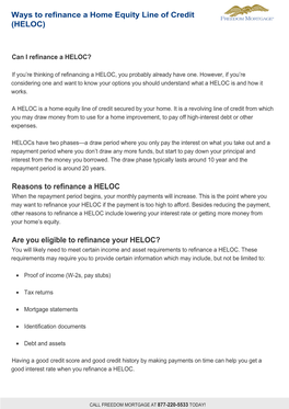 Ways to Refinance a Home Equity Line of Credit (HELOC)