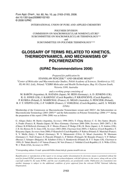 Glossary of Terms Related to Kinetics, Thermodynamics, and Mechanisms of Polymerization