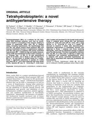 Tetrahydrobiopterin: a Novel Antihypertensive Therapy
