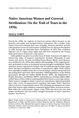 Native American Women and Coerced Sterilization: on the Trail of Tears in the 1970S