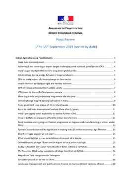 Press Review 1St to 15Th September 2019 (Sorted by Date)