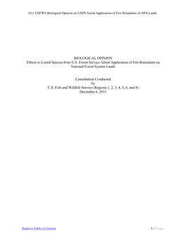 Biological Opinion on USFS Aerial Application of Fire Retardants on NFS Lands