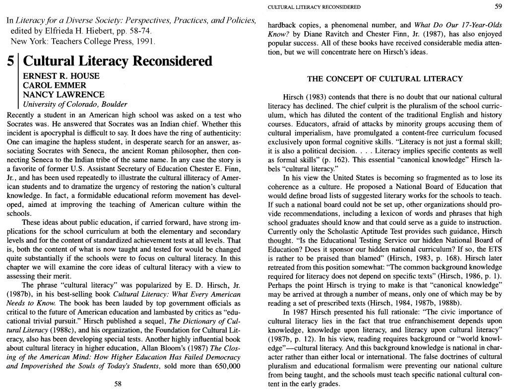 5 1 Cultural Literacy Reconsidered ERNEST R