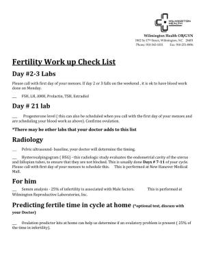 Fertility Work up Check List