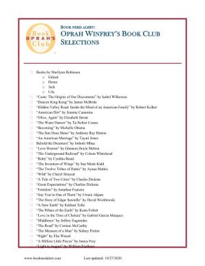 Oprah Winfrey's Book Club Selections