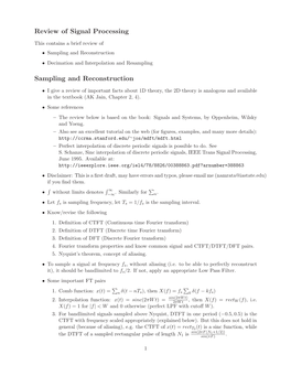 Review of Signal Processing Sampling and Reconstruction