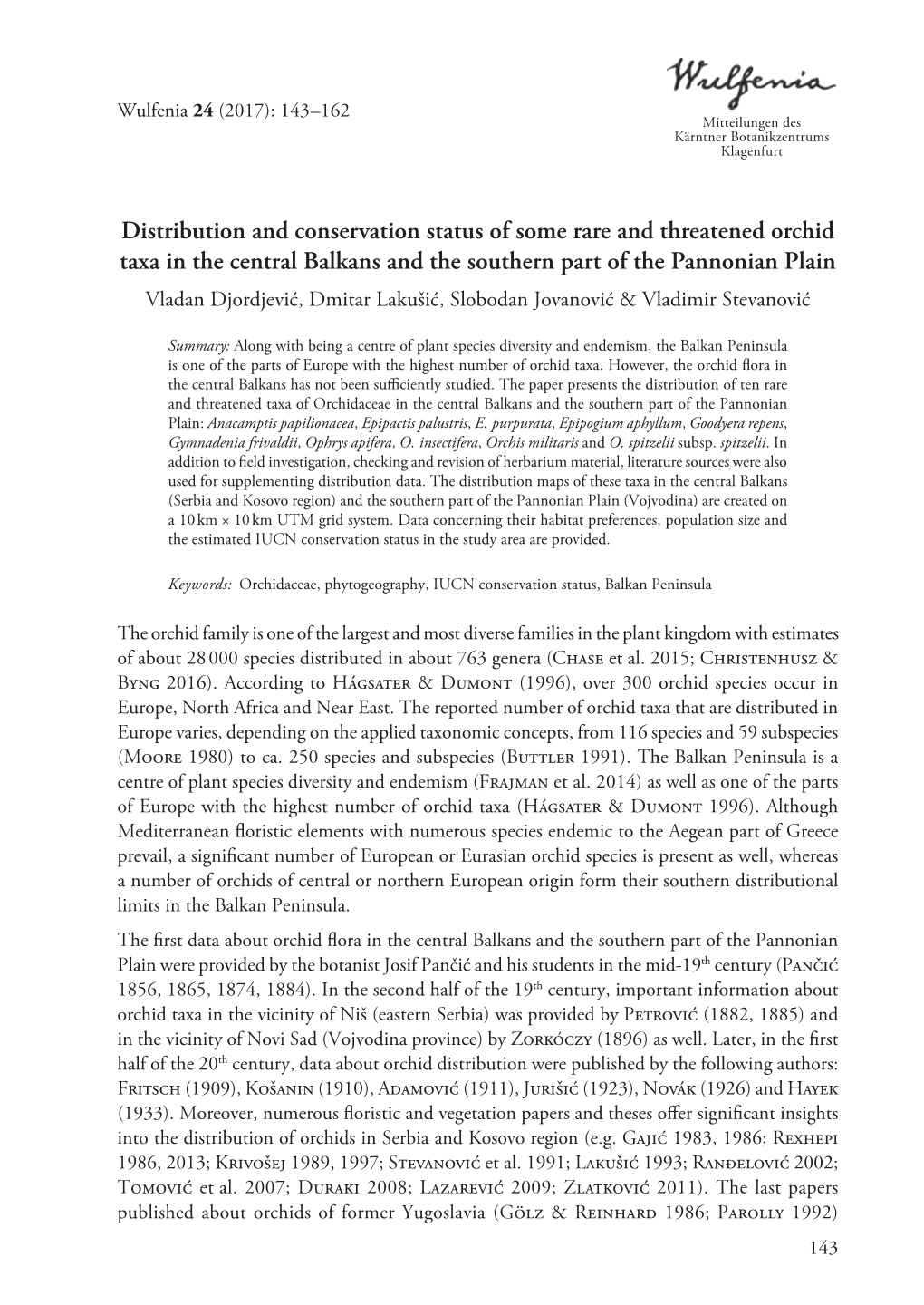 Distribution and Conservation Status of Some Rare and Threatened Orchid