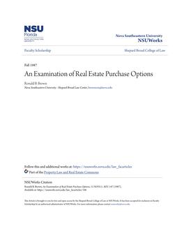 An Examination of Real Estate Purchase Options Ronald B