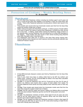 Protection of Civilians – Weekly Briefing Notes 14 – 20 June 2006
