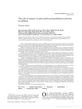 The Role of Surgery in Optic Pathway/Hypothalamic Gliomas in Children