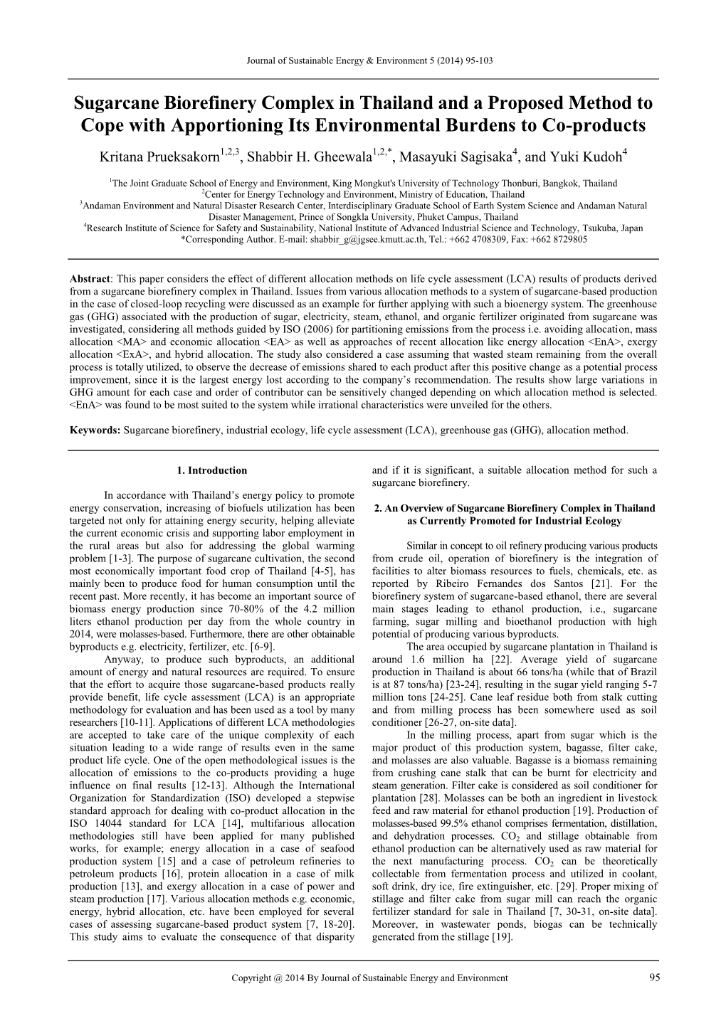 Sugarcane Biorefinery Complex in Thailand and a Proposed Method to Cope with Apportioning Its Environmental Burdens to Co-Products