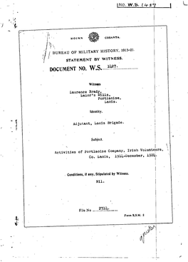 ROINN COSANTA. BUREAU of MILITARY HISTORY, 1913-21. STATEMENT by WITNESS. DOCUMENT NO. W.S. 1427. Witness Laurence Brady, Lalor'