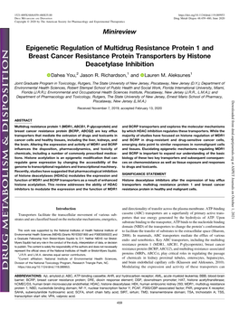 Minireview Epigenetic Regulation of Multidrug Resistance Protein 1 and Breast Cancer Resistance Protein Transporters by Histone