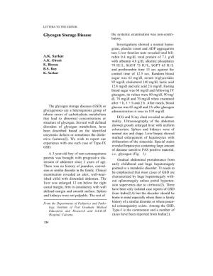 Glycogen Storage Disease the Systemic Examination Was Non-Contri- Butory