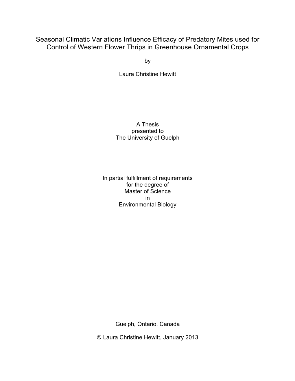 Seasonal Climatic Variations Influence Efficacy of Predatory Mites Used for Control of Western Flower Thrips in Greenhouse Ornamental Crops