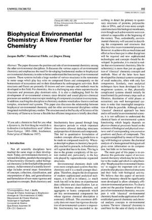 Biophysical Environmental Chemistry and the Other Environmental Disciplines Within Tion of Data Be Possible