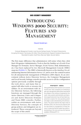 Introducing Windows 2000 Security: Features and Management