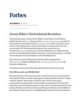 Jeremy Rifkin's Third Industrial Revolution