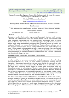 Women Role Optimization in the Local Government Bureaucracy in Central Sulawesi, Indonesia Nuraisy