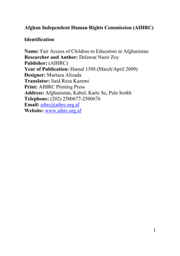 Fair Access of Children to Education in Afghanistan Re