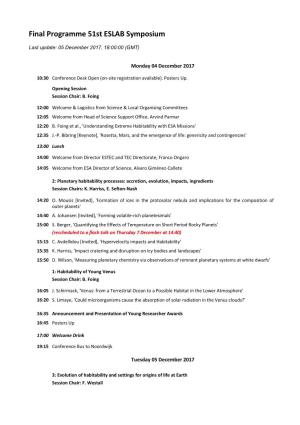Final Programme 51St ESLAB Symposium
