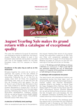 August Yearling Sale Makes Its Grand Return with a Catalogue of Exceptional Quality