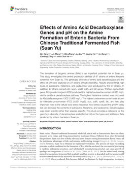 Effects of Amino Acid Decarboxylase Genes and Ph on the Amine Formation of Enteric Bacteria from Chinese Traditional Fermented Fish (Suan Yu)